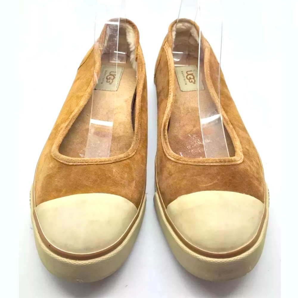 UGG Tan Suede Leather Shearling Wool Lined Flats